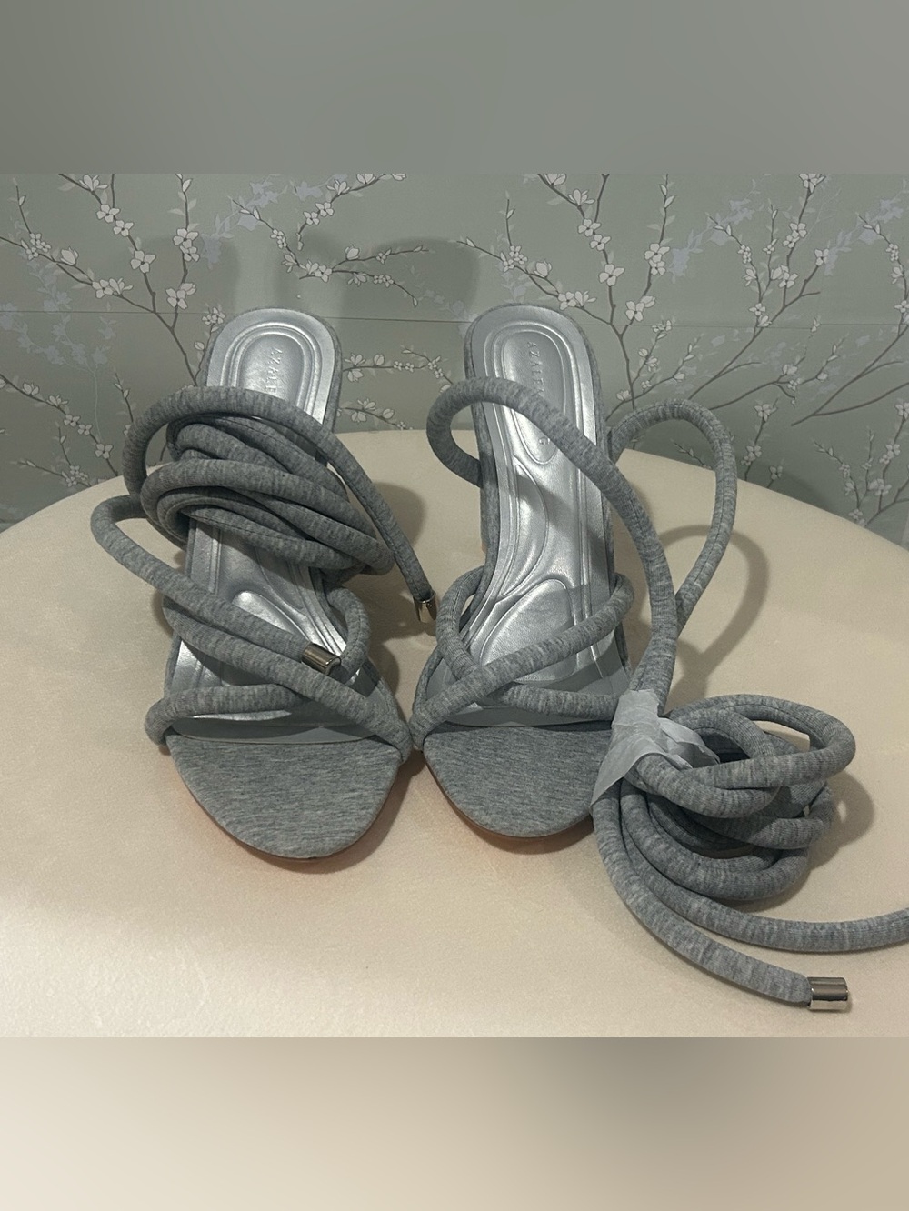 NWOT Azalea Wang Enid Gray Lace-Up Heeled Sandal
